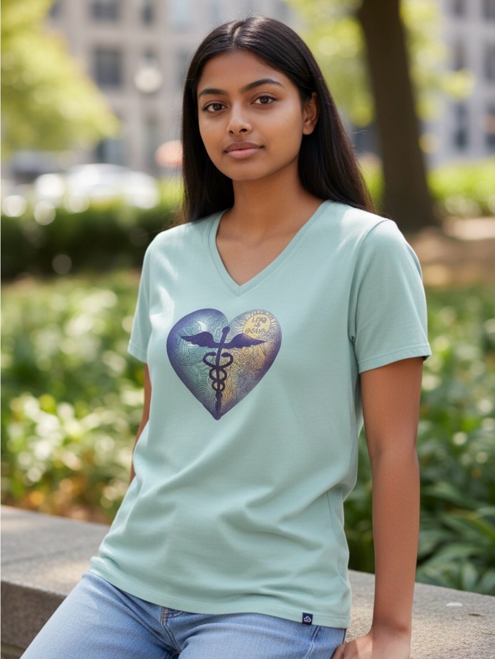 Light aqua blue-green Life is Good t-shirt XXL